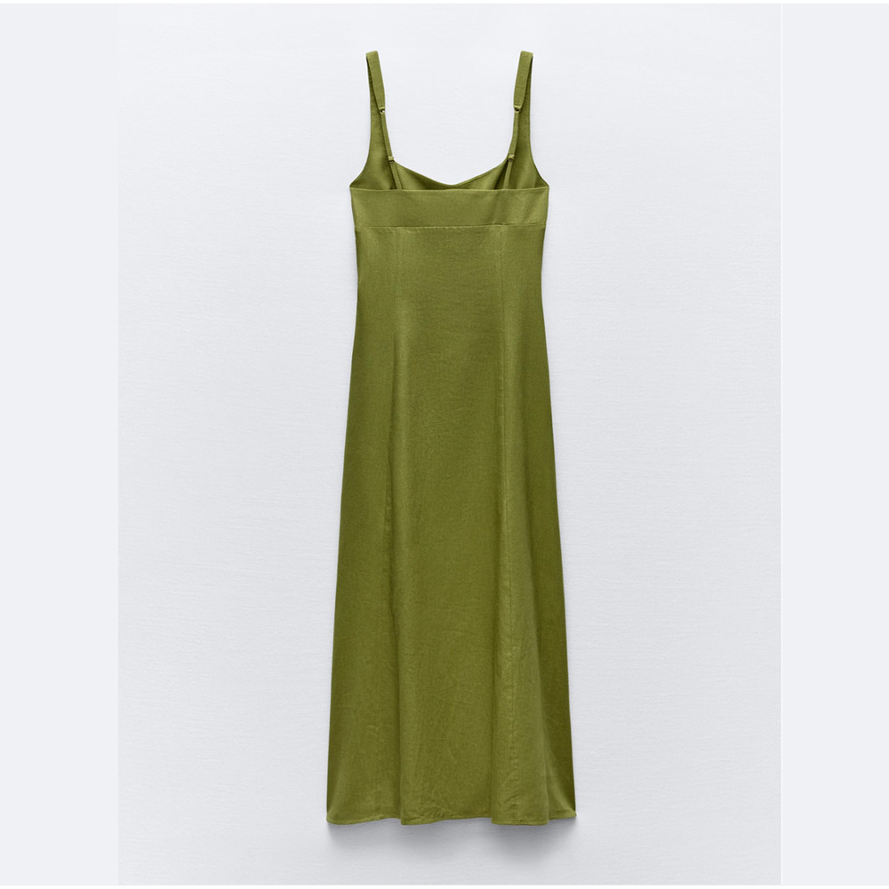 ZARA Green Linen Blend Front Slit Midi Dress NWT | Sizes M & L - Picture 16 of 16